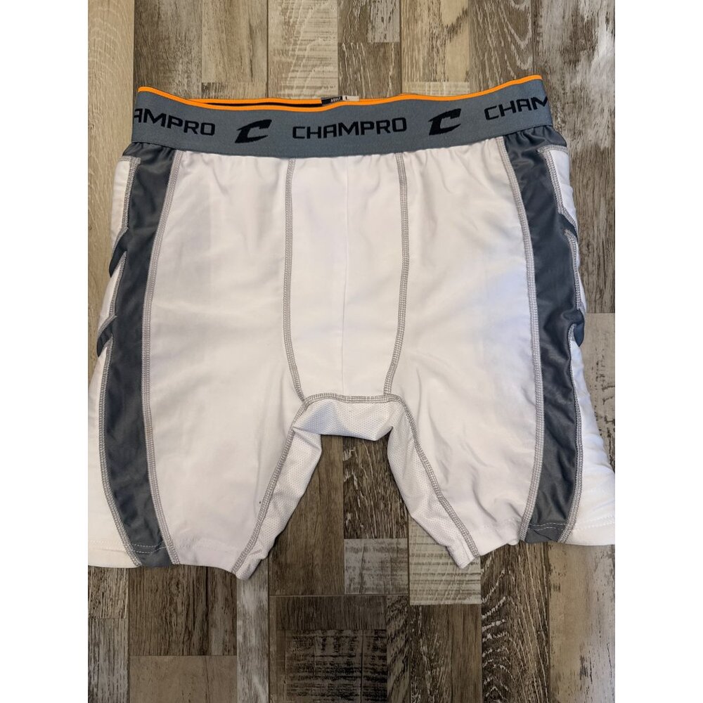 Champro Adult L Compression Sliding Shorts With Cup Pocket White/Gray Polyester/